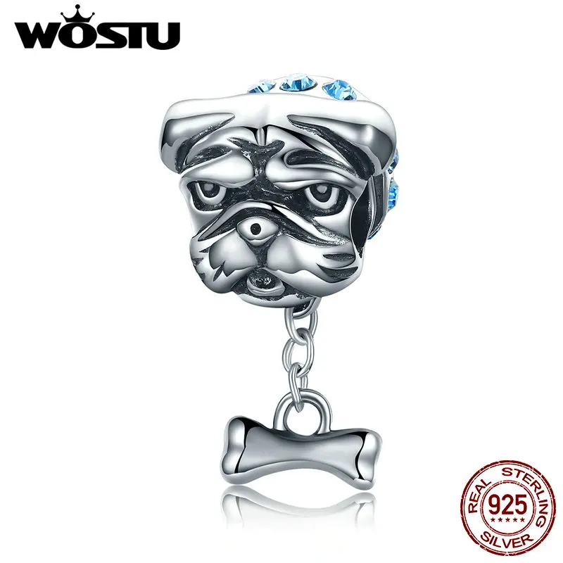 WOSTU высокое качество 925 пробы Серебряный Бульдог Бусины Подходят WST браслет DIY ювелирные изделия подарок CQC187