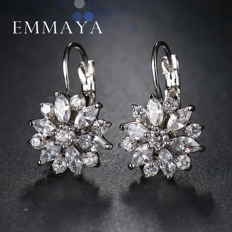 Женские серьги-гвоздики Emmaya элегантные золотистые с кристаллами и цветами