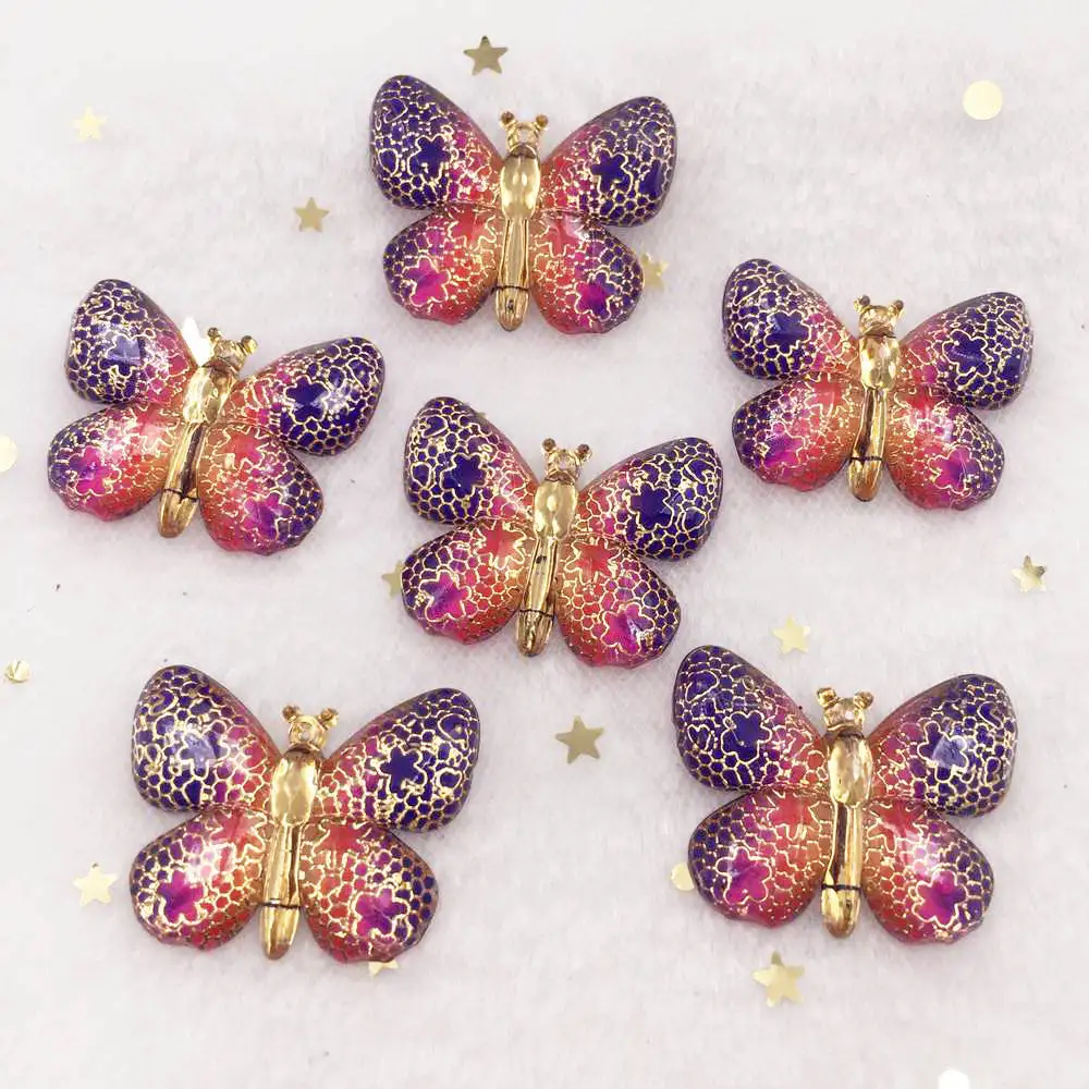 10 шт. разноцветные полимерные бабочки с плоской задней стороной стразы 1