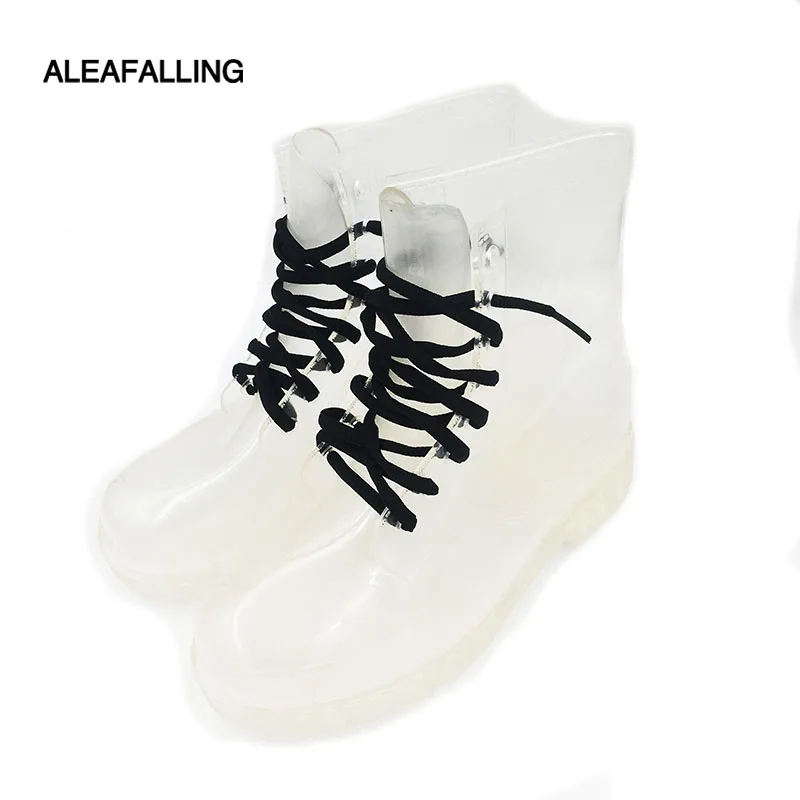 

Aleafalling New Style Rain Boots Waterproof Flat Lace Up Shoes Woman Rain Woman Water Rubber Ankle Boots Lace Up Botas W107