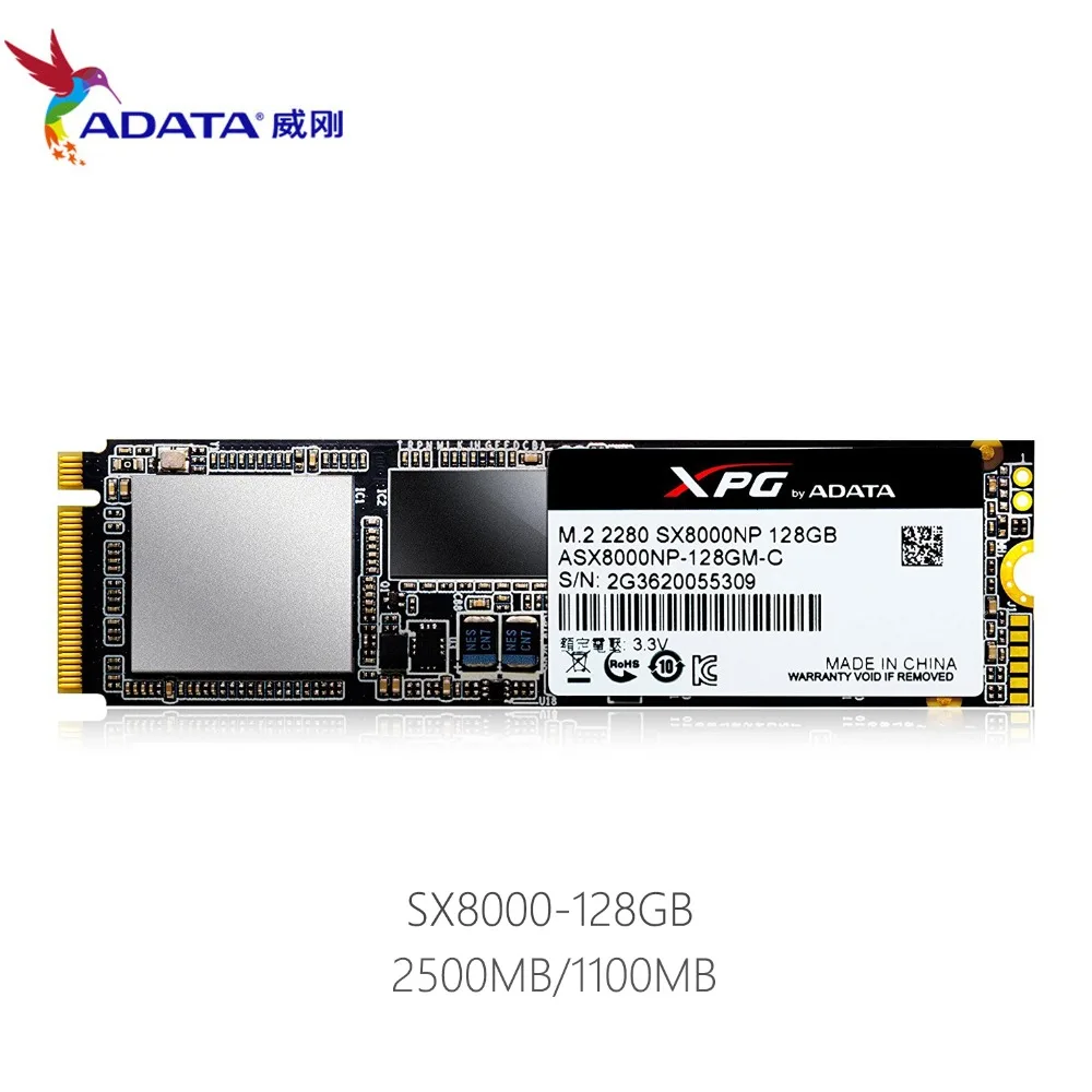 ADATA XPG SX8000 PCIe 128GB 3D NAND Gen3x2 M.2 2280 NVMe 1 2 R/W до 2500/1100 MB/S Твердотельный накопитель (ASX8000NP 128GM