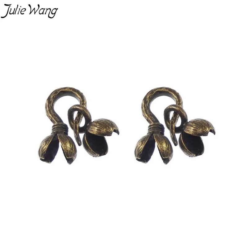 Julie Wang 8 шт. античные бронзовые застежки с двойным цветком из латуни ретро