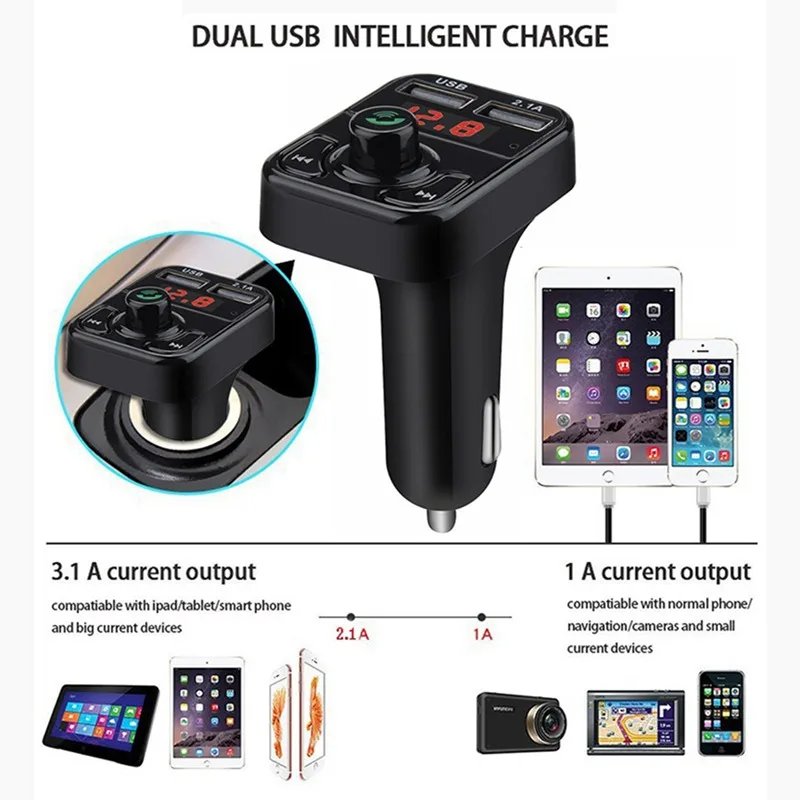 VicTsing Bluetooth MP3 плеер FM передатчик громкой связи беспроводной радио адаптер USB Автомобильное зарядное устройство 2.1A MP3 плеер SD воспроизведение музыки