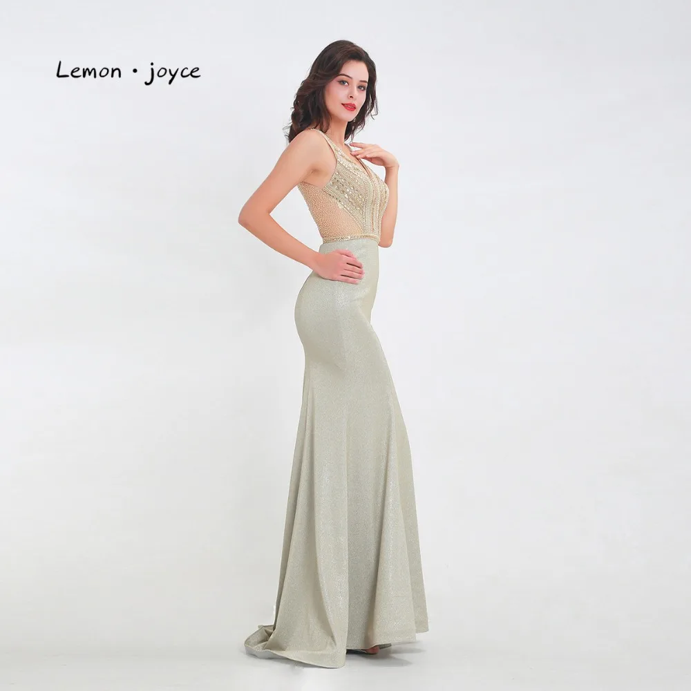 Lemon joyce вечерние платья длинные 2020 v-образный вырез бисер просвечивающее длина до