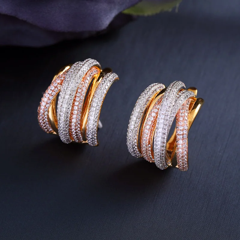 Jankelly витые плетеные широкие серьги разноцветные кубические циркониевые