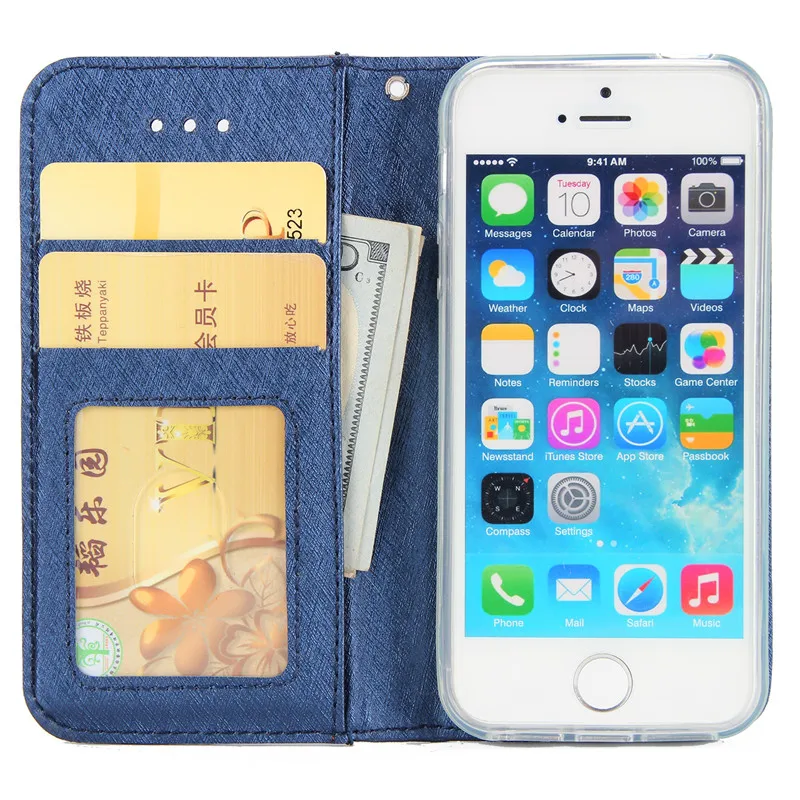 Роскошный чехол для iphone 5 5S SE кожаный кошелек 2 в 1 откидной Чехол телефона iphone5 Coque