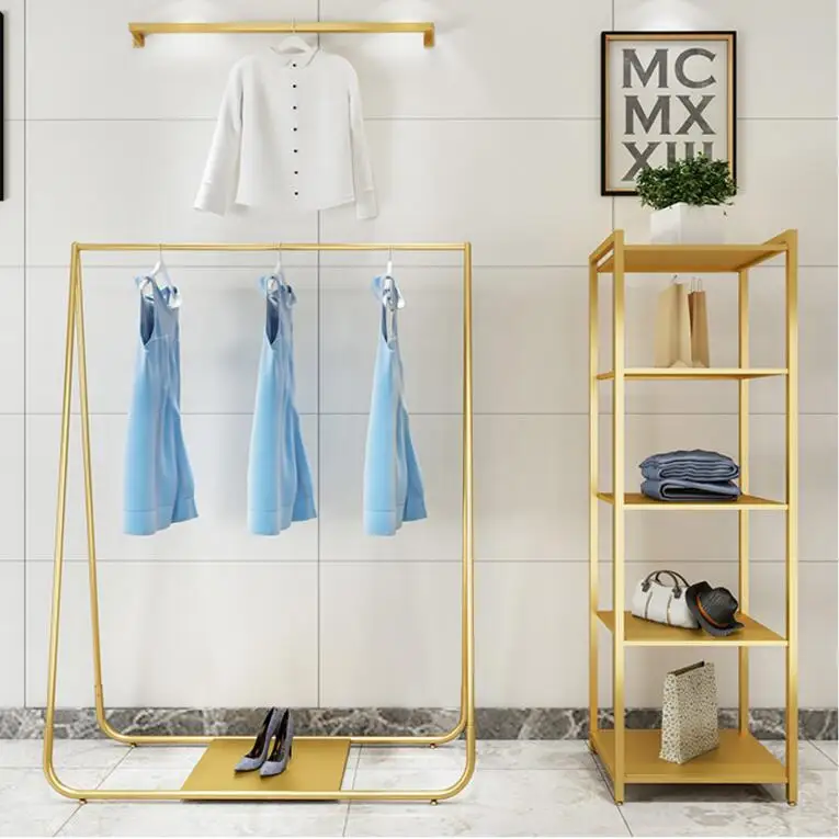 Clothing Shop Shop Show Rack Ground Combination Golden Clothing Rack Creative Iron Female Clothing Rack Hanging Clothes Rack