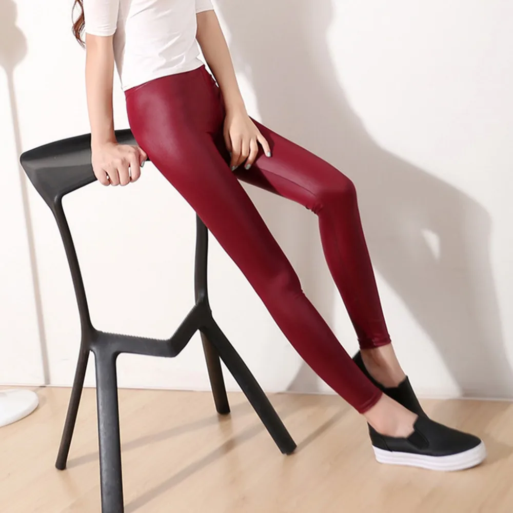 Fashion Casual Leather Leggings Sexy Women Cropped Elastic Leggins Thin | Женская одежда
