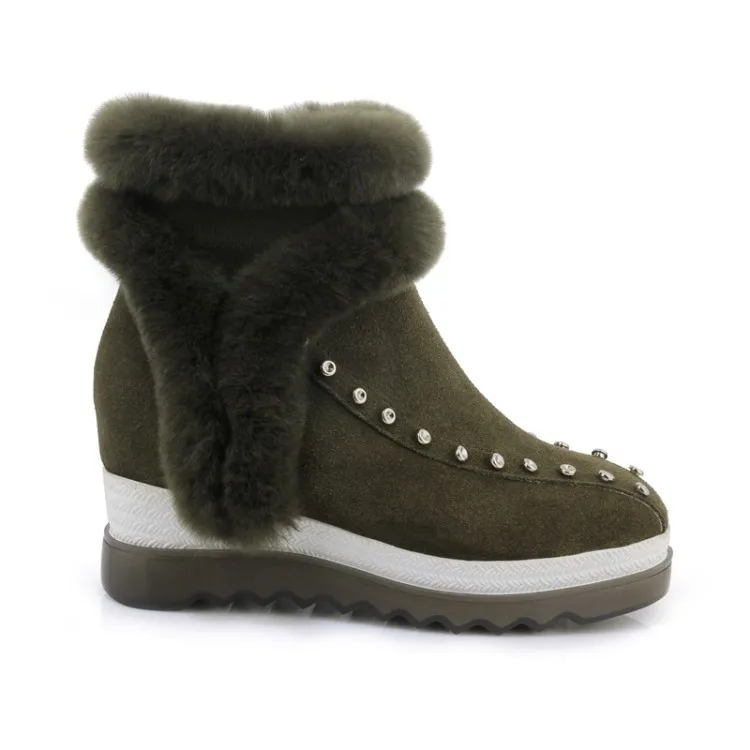 MLJUESE 2019 женские ботинки до середины икры замшевые кролик волос кристалл зимние