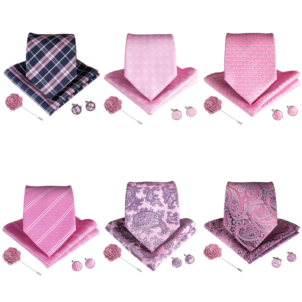 DiBanGu горячая Распродажа розовый галстук Hanky запонки брошь набор шейных галстуков