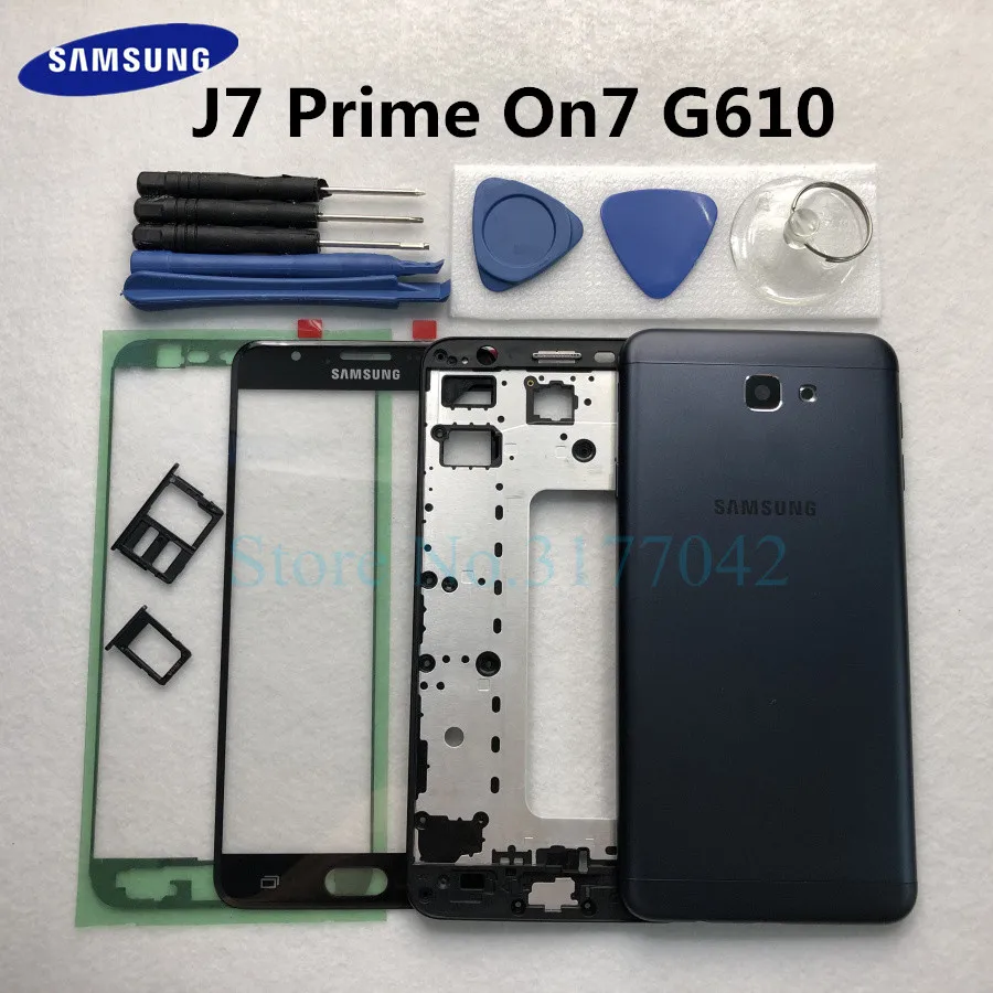 Полный корпус чехол для samsung Galaxy J7 Prime On7 G610 G610F Передняя стеклянная средняя рамка задняя крышка аккумулятора задняя крышка+ Инструменты