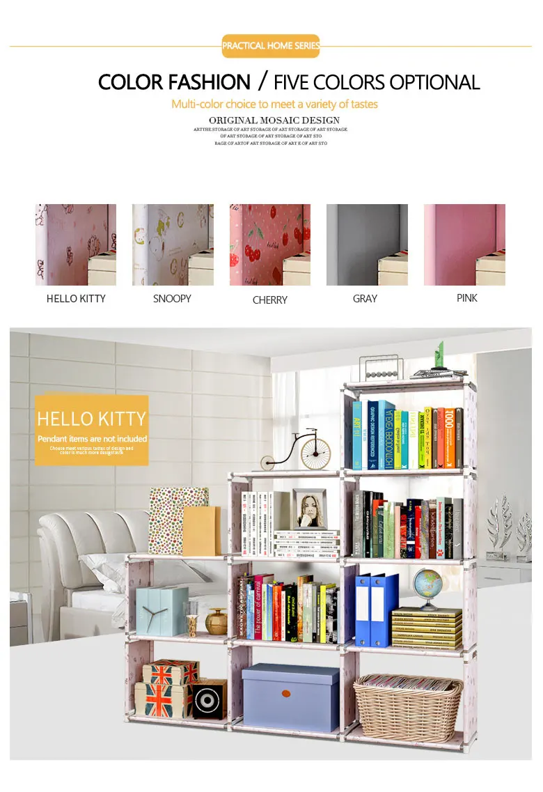 Multi-layer Simple Bookshelf Non-woven fabric organizer storage cabinet Assembly wall shelf bookcase home living room Furniture