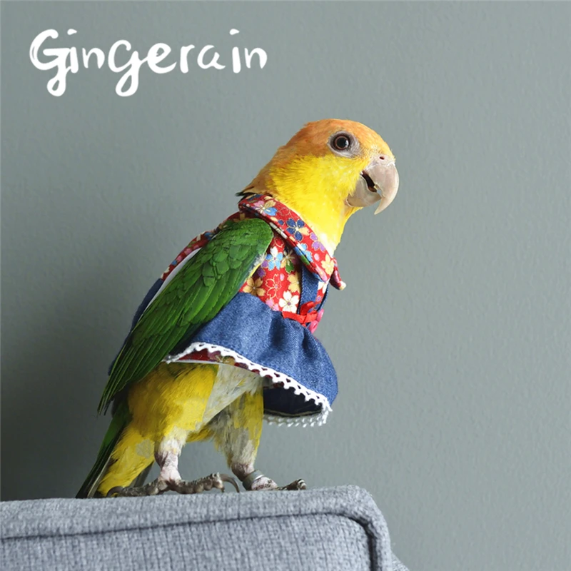 Gingerain одежда с птицами попугай джинсовая юбка оригинальная ручная работа на