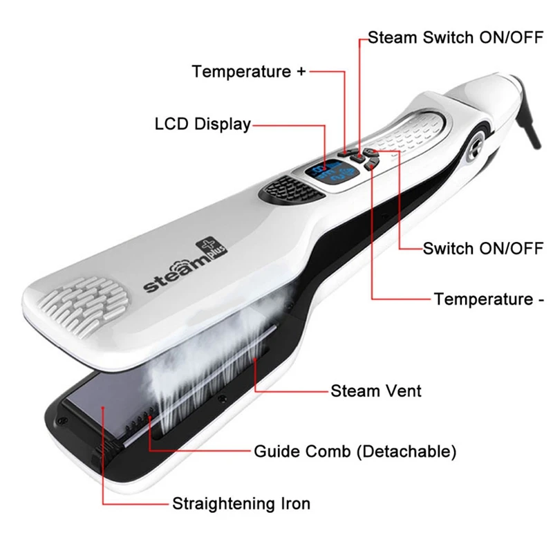 Steam Hair Straightener Brush Titanium Ceramic Flat Iron Professional Electric Comb Fast Pod Eu P | Красота и здоровье