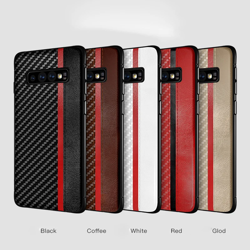 PU Leather Carbon Fiber Texture Phone Case for Samsung Galaxy S10 Hard Back Cover Plus S10e Coque |