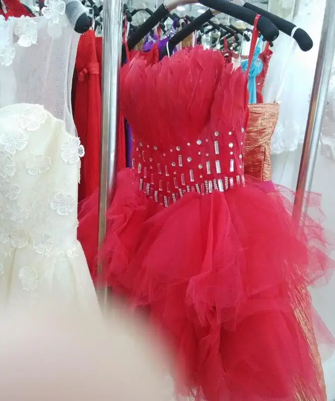 red Robe de soiree бальное платье принцессы без бретелек vestido de festa longo перо короткий дизайн букет Выпускные платья вечернее платье - Цвет: red