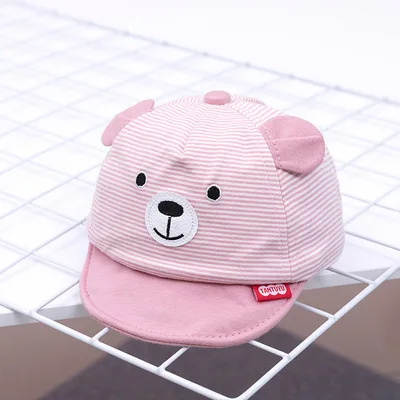 Pink Новая Детская кепка с рисунком медведя из мультфильма, весенне-летняя детская регулируемая бейсболка, хлопковая кепка для новорожденных, мягкая солнцезащитная Кепка, аксессуары для детей 3-12 месяцев - Цвет: Pink