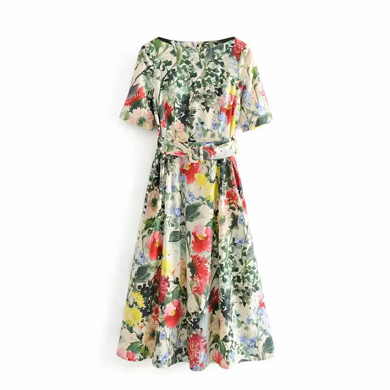 Летнее платье 2019 женская одежда Повседневное с коротким рукавом Макси принтом