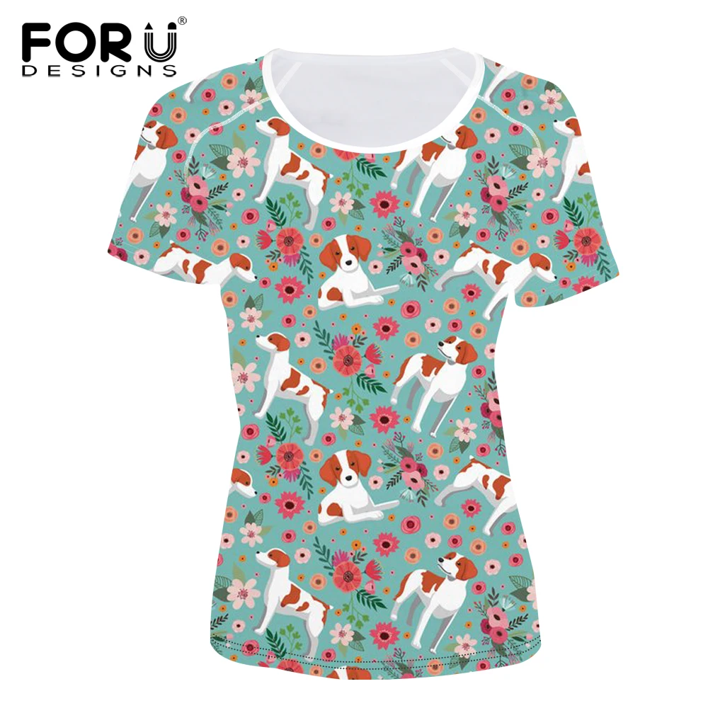 

FORUDESIGNS 3D Brittany Dog Print T Shirt Women Flower Pattern Funny T-Shirt Female Casual Tees Shirt for Ladies Clothing Summer