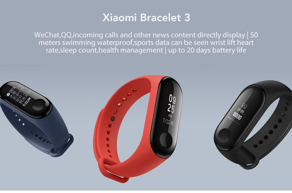 Xiaomi mi-браслет 3 Xio mi пульсометр Bluetooth 4,2 умный спортивный браслет OLED mi band 3 Smartband разноцветные ремни