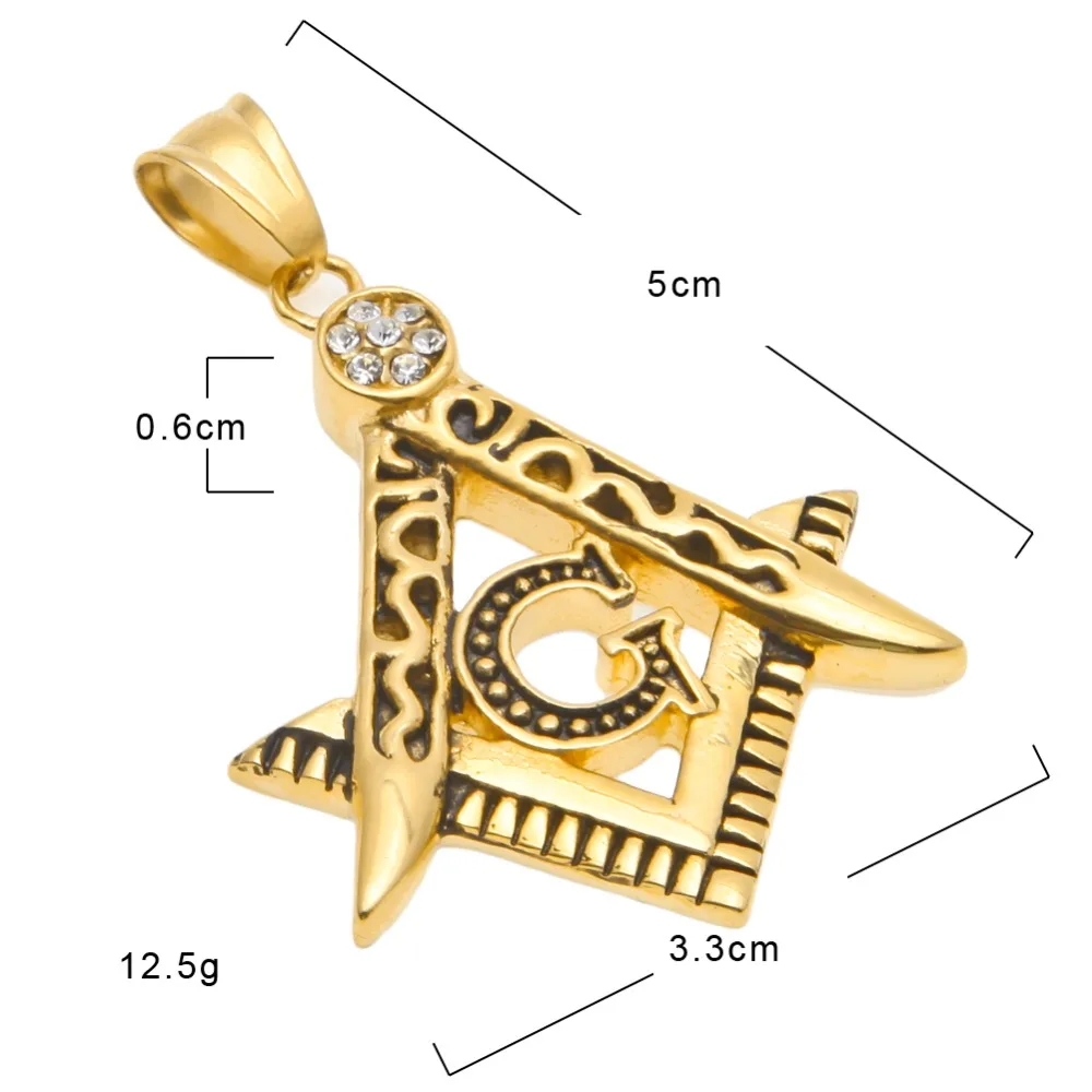 Золотой цвет хип хоп ледяной кулон G ожерелье начальный символ масонов компас