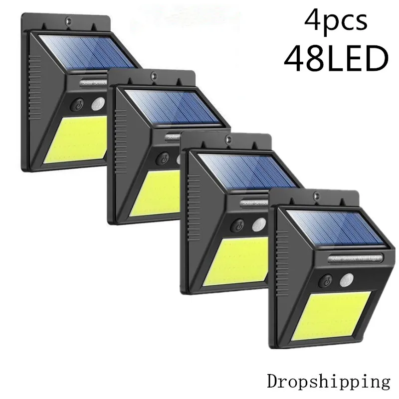 4pcs 48led 4 шт. солнечный светильник 48 светодиодов PIR датчик движения светильник s безопасность открытый светильник ing садовый светильник водонепроницаемый путь солнечные лампы - Испускаемый цвет: 4pcs 48led