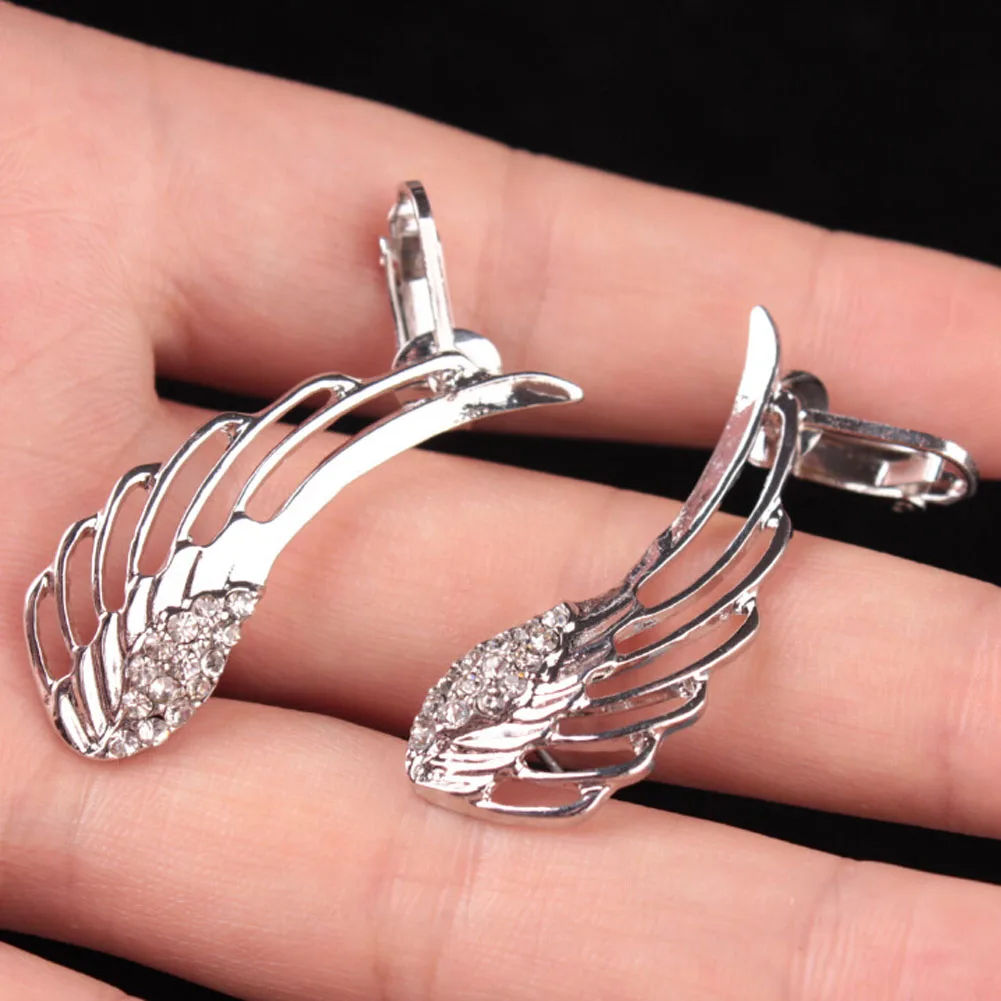 Pendientes Новая мода Панк Стразы клип серьги для женщин с капюшоном надписью Angel и