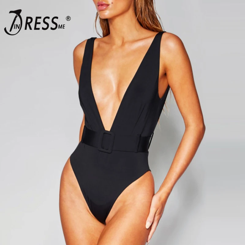 Женское Бандажное боди INDRESSME Пляжное с глубоким вырезом поясом и пряжкой новинка