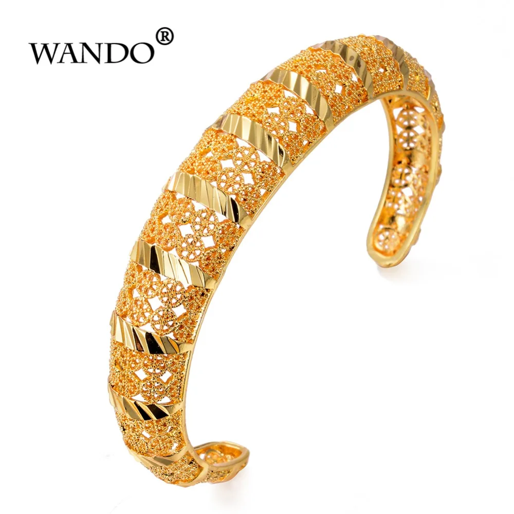 WANDO Trendy open 1pcs Ethiopian/Dubai/African jewelry Gold Color Bangles&ampBracelet 24K Jewelry for Women bracelet fe Girl Gifts |