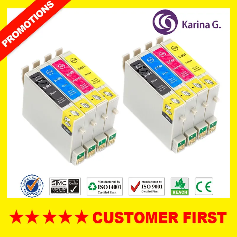Для T0551 T0552 T0553 T0554 Совместимый картридж для Epson Stylus Photo RX420 RX425 RX520 R240 R245 и т. Д. Принтера - Цвет: 2 Sets