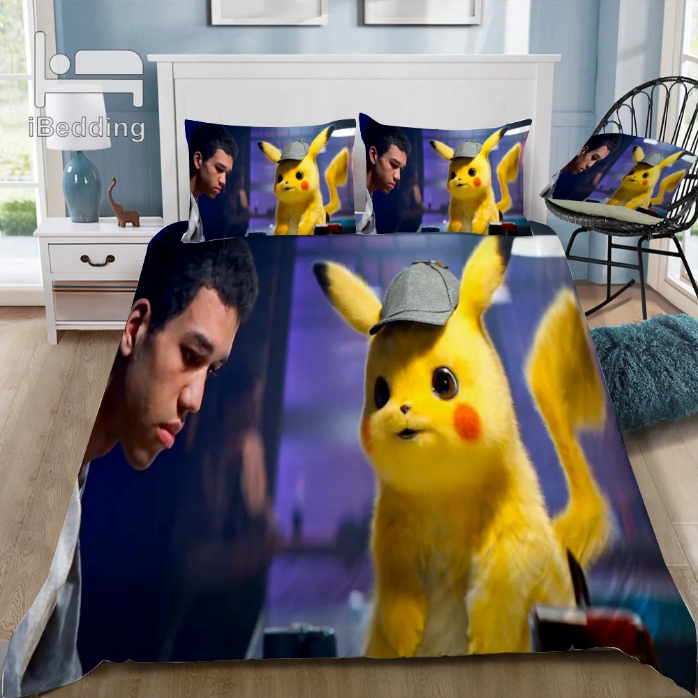 Милый умный фильм Покемон мультфильм узор 3D постельные принадлежности набор с принтом пододеяльник набор двойной полный королева король размер Прямая поставка