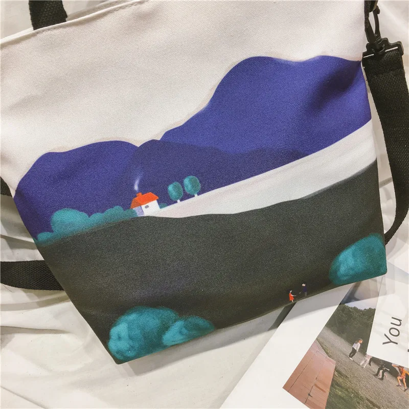 MENGHUO 2019 женская сумка-тоут повседневная с пейзажным принтом Холщовая Сумка на