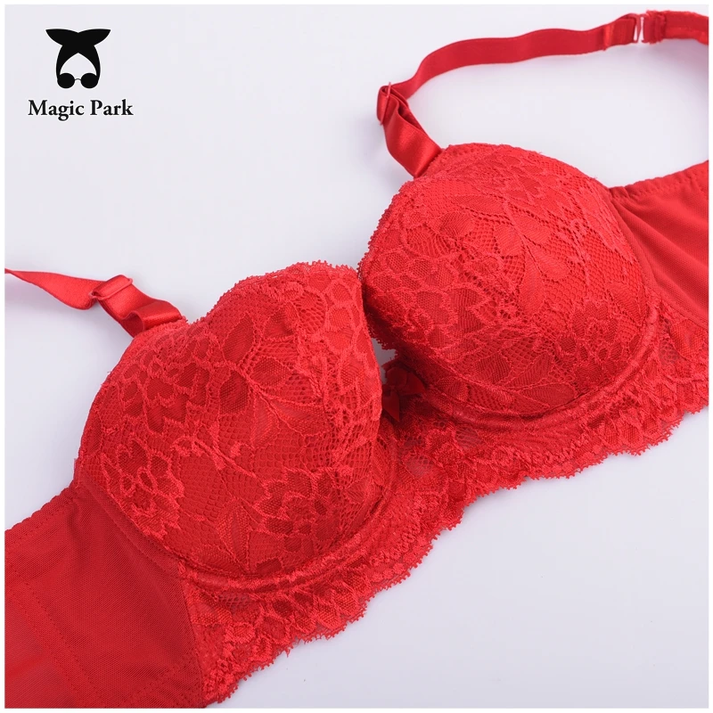MagicPark 34/75CDEF 36/80CD Red Lace Floral Women Bra Inner Cotton Bralette Push Up Retro Lingerie Tops|bra up|up brawomen bra |