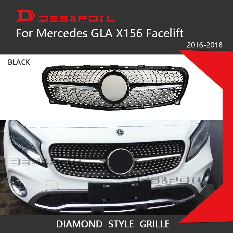 Новый Алмазный гриль для Mercedes GLA Class X156 Facelift черный серебристый передний бампер