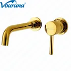 Золотистый настенный смеситель VOURUNA для ванной комнаты, скрытые смесители для раковины, набор из твердой латуни