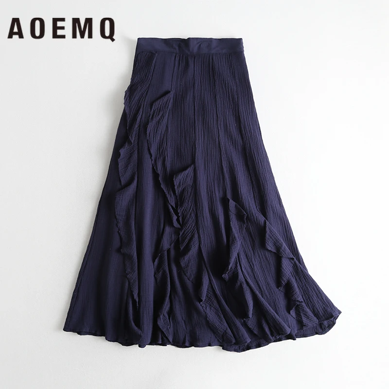 AOEMQ/модные юбки с подкладкой из хлопка; однотонные драпированные юбки принцессы в стиле феи, рыбий хвост; юбки трапециевидной формы с высокой талией