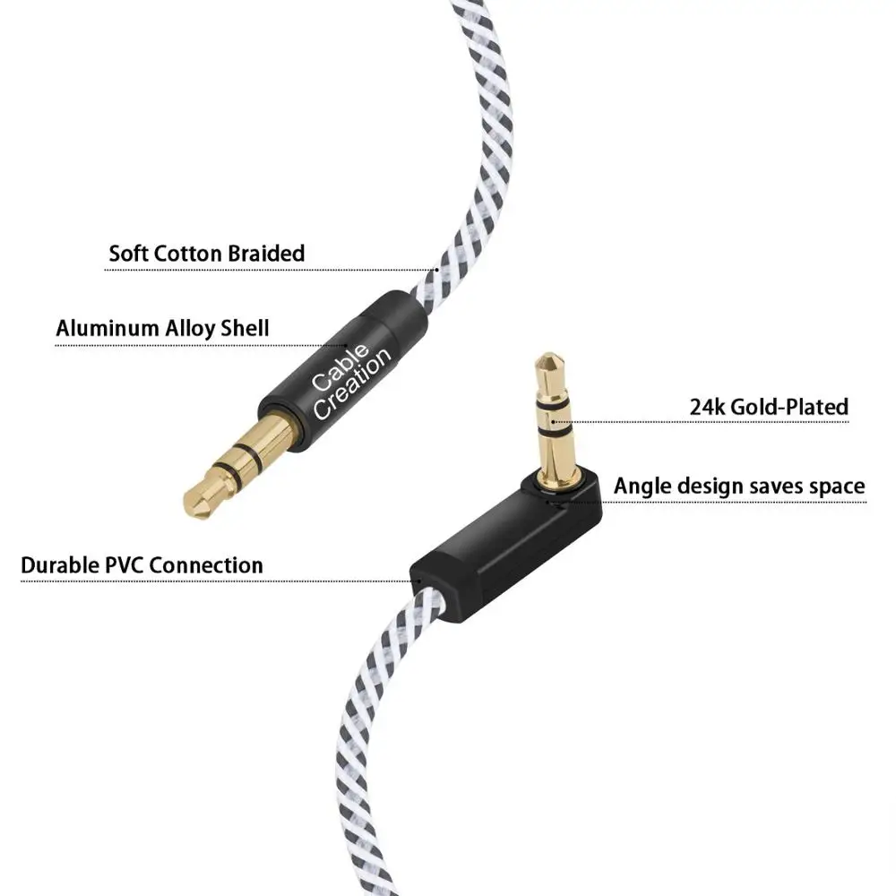 Кабель AUX CableCreation 3 5 мм аудиокабель под прямым углом 90 градусов для автомобильной