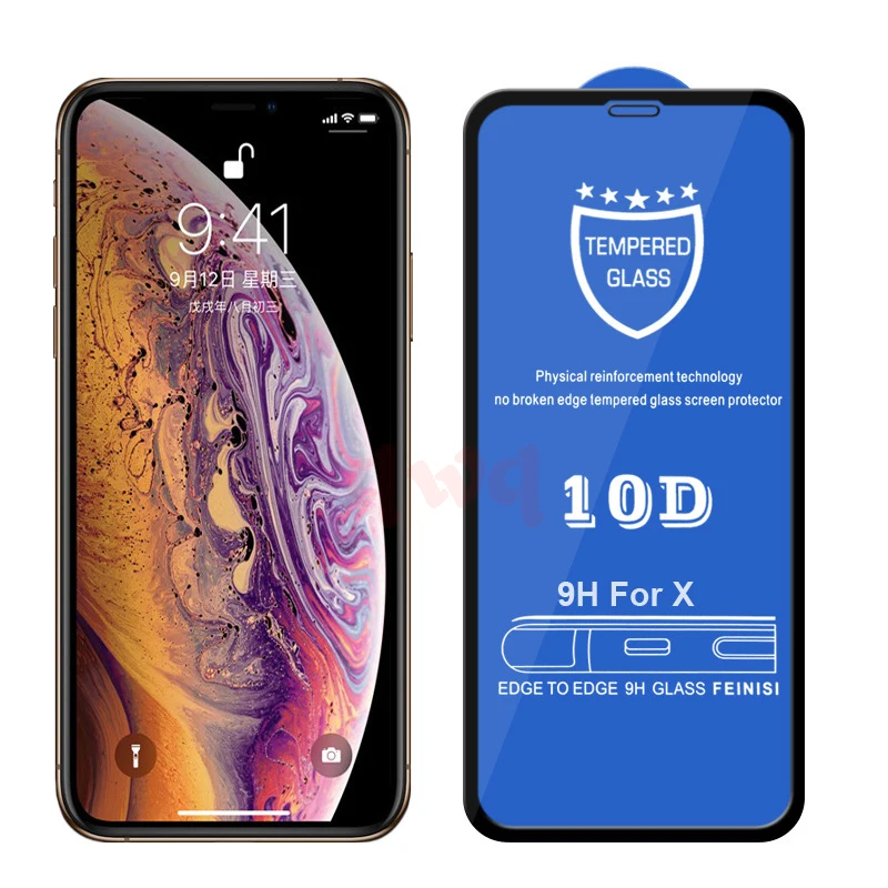 10D изогнутое полное покрытие из закаленного стекла для iPhone X Xs XR Премиум Защита