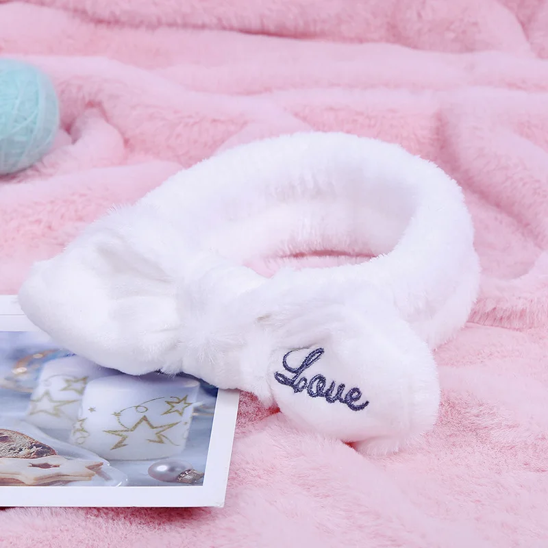 Новинка, мягкий бантик из кораллового флиса с надписью «Love», повязки на голову для женщин и девочек, милый держатель для волос, повязки на голову, головные уборы, аксессуары для волос