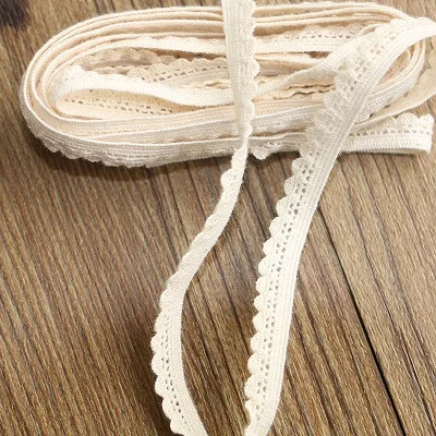 1CMBeige Elastic 10 ярдов Diy аксессуары для одежды белые бежевые хлопковые кружева ленты ручной работы хлопок кружева планки свадебное украшение для альбома - Цвет: 1CMBeige Elastic