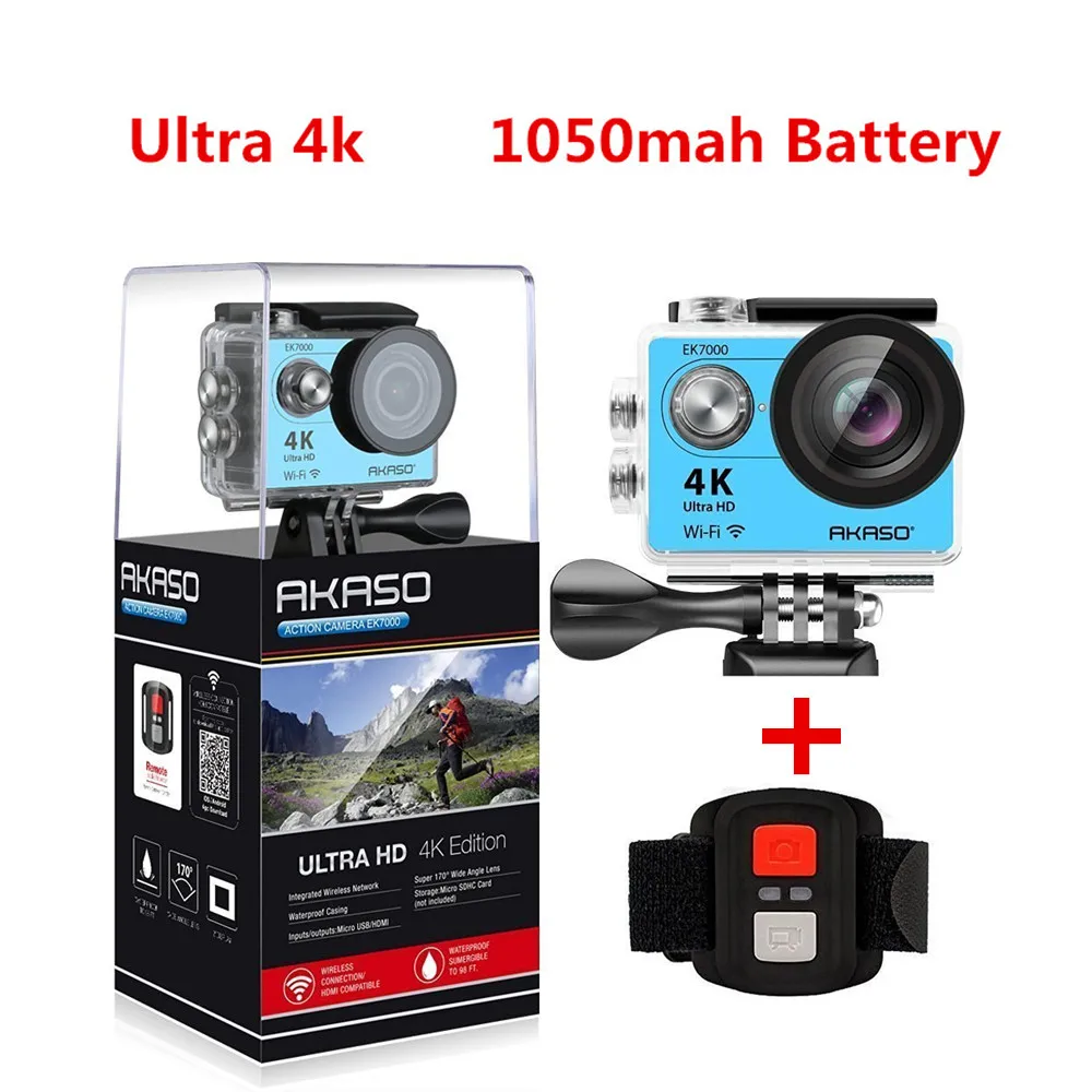 blue EK7000 AKASO 4K Экшн-камера EK7000 Wi-Fi, для занятий экстремальными видами спорта, hemet, Ультра HD, водонепроницаемая, 12 Мп, подводная камера для дайвинга - Цвет: blue EK7000
