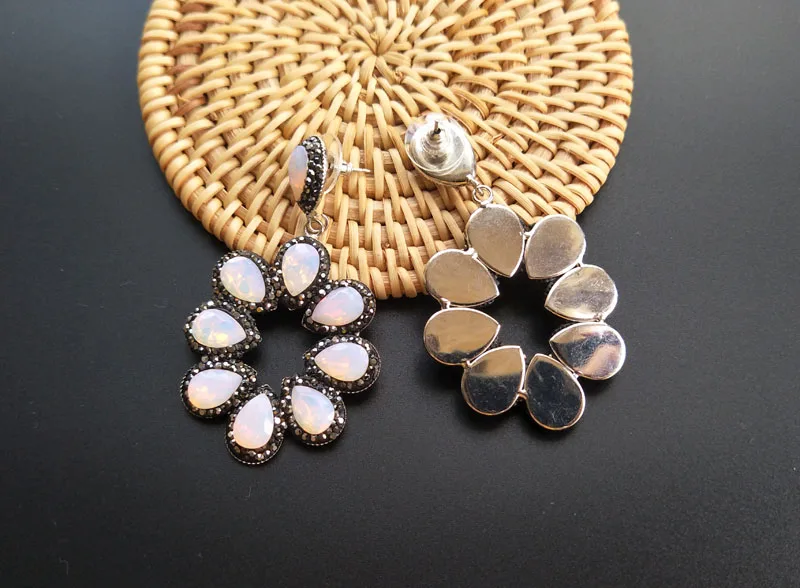 

5pairs handmade Gorgeous Flower Vintage Bohemia Green water drop translucent crystal pave rhinestone Earrings for women ER132