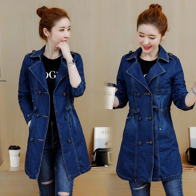 

New Spring Autumn Women Trench Plus Size Fashion Casual Solid Double Breasted Slim Jeans Coat For Women Larger Denim Trench 5XL