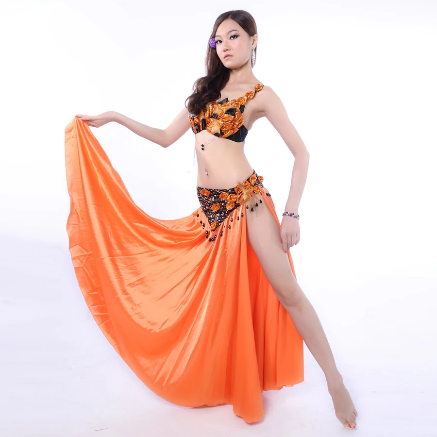 Горячая Женская одежда для танца живота 3 шт наряд перо горный хрусталь