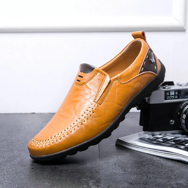 

Men Casual Leather Shoes Luxury Brand 2019 Mens Loafers Moccasins Breathable Slip on Black Driving Shoes Plus Size 47 A21-22