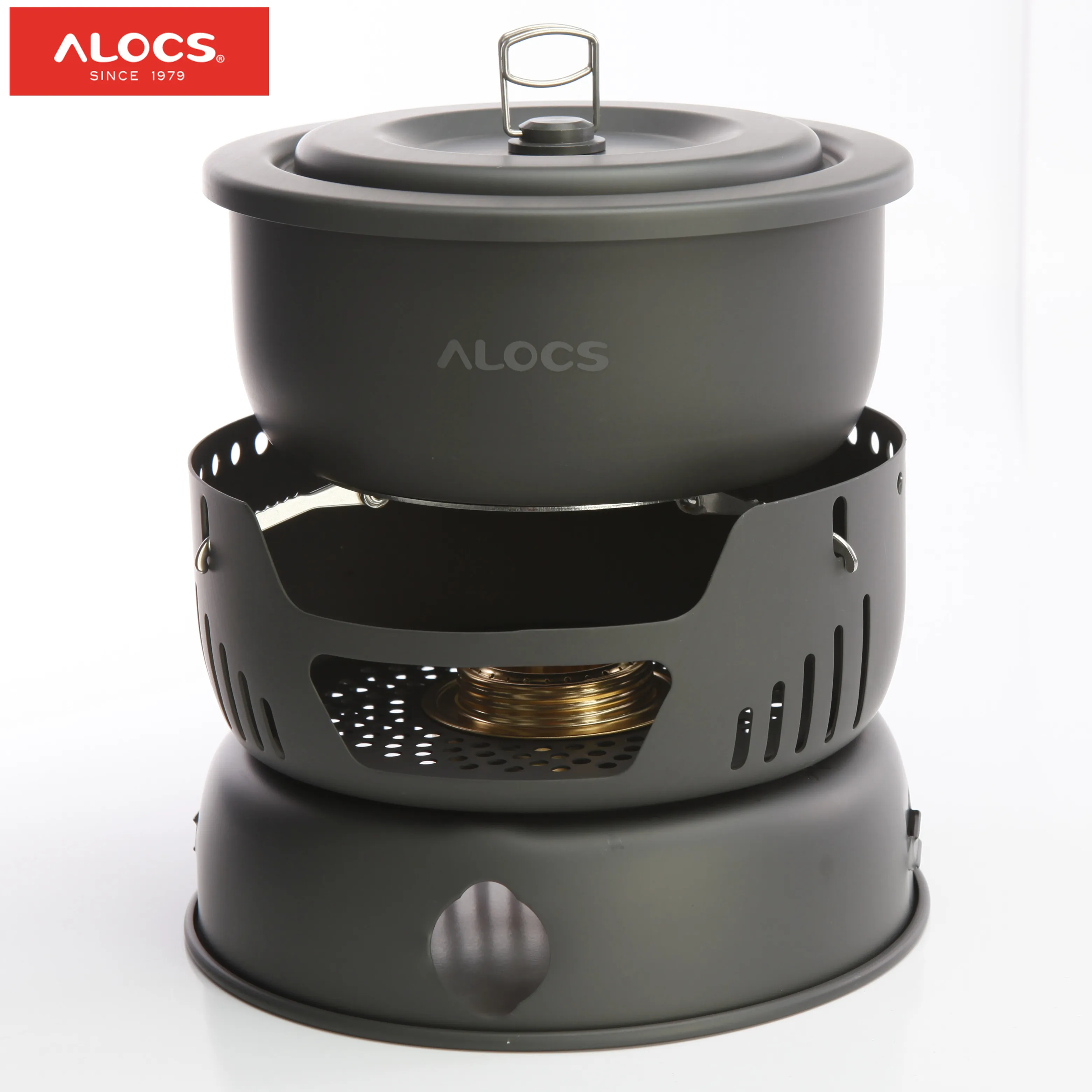 ALOCS CW-C05 Aluminium Alloy Outdoor Tableware Set 2-4 Person Portable 10pcs Camping Cookware Set For Outdoor Hiking Picnic