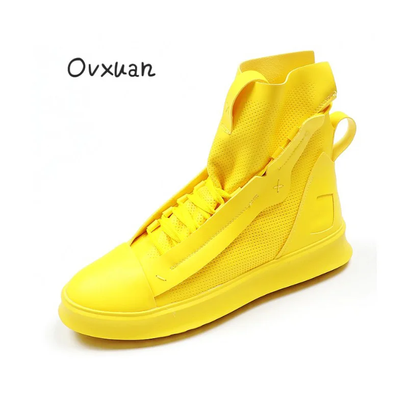 

OVXUAN British Style Fire Top Genuine Leather Splicing Ankle Boots Gauze Breathable Flat Heels Stripe Sneakers Men Autumn Shoes