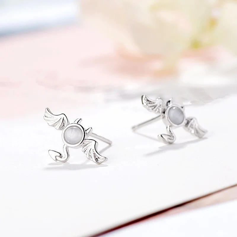 Модные серьги гвоздики с опалом и демоном для женщин милые ювелирные изделия