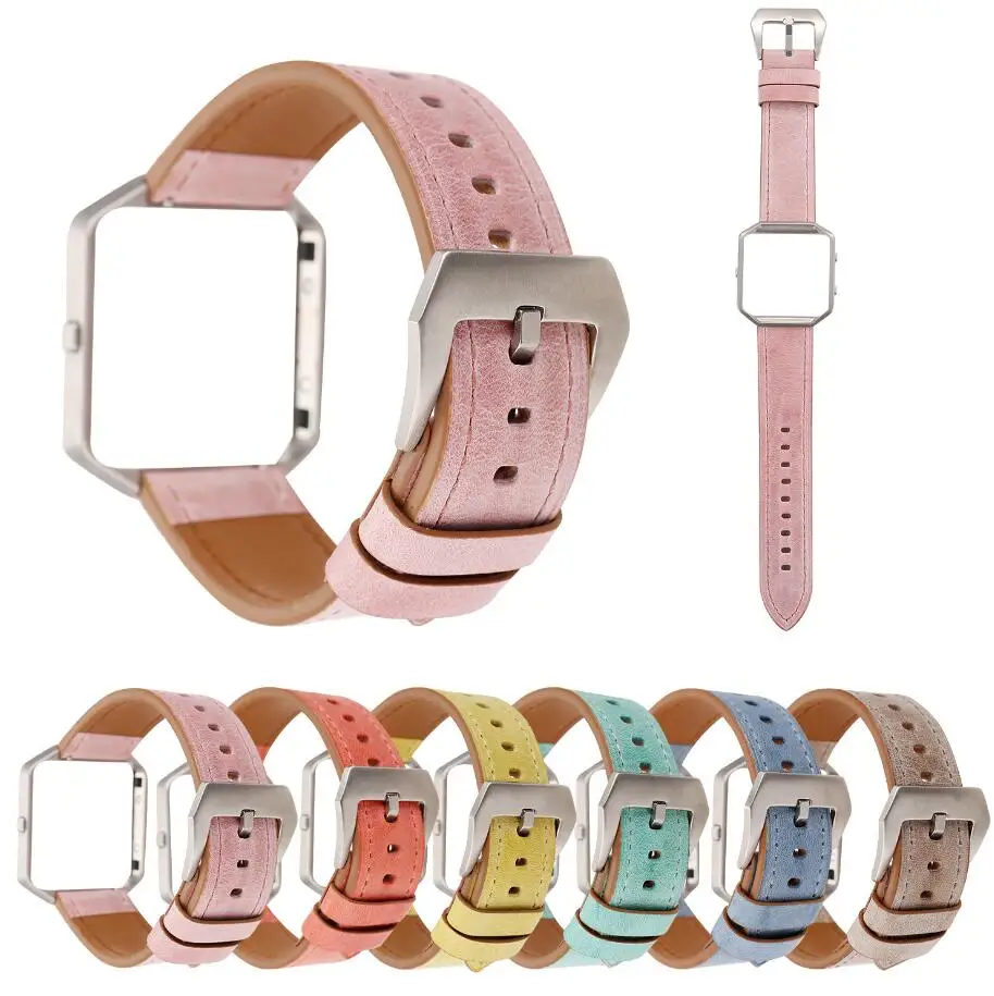 6 цветов модный кожаный ремешок для часов + рамка защитный чехол Fitbit Blaze браслет