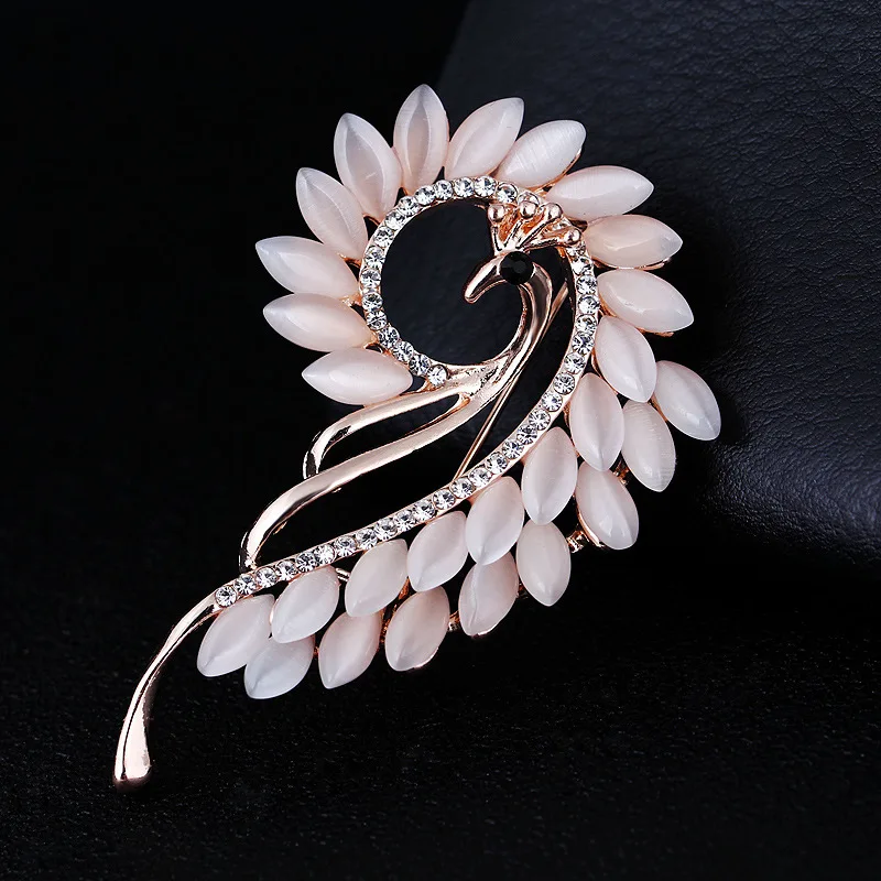 OneckOha Opal Stone Peacock Brooches Rhinestone Phoenix Animal Pin Women's Garment Accessories
